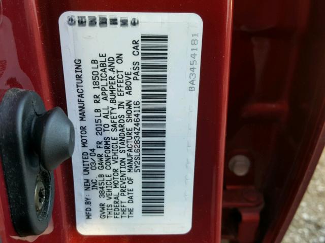 5Y2SL62834Z464116 - 2004 PONTIAC VIBE BURGUNDY photo 10