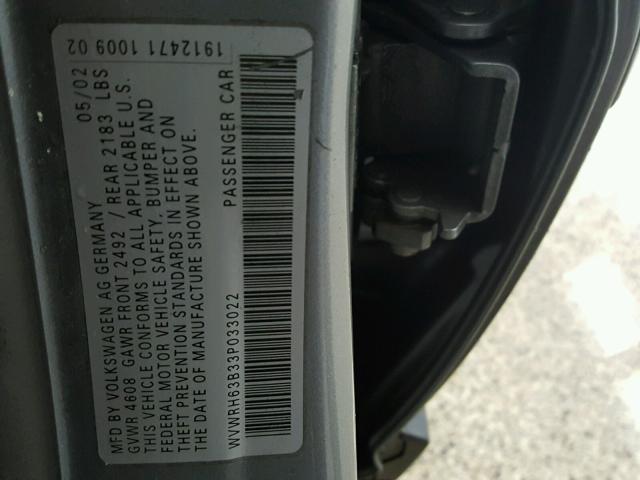 WVWRH63B33P033022 - 2003 VOLKSWAGEN PASSAT GLX GRAY photo 10