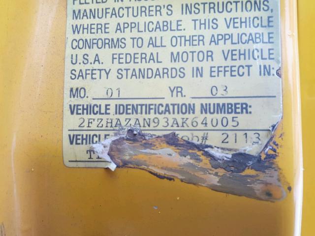 2FZHAZAN93AK64005 - 2003 STERLING TRUCK LT 9500 YELLOW photo 10