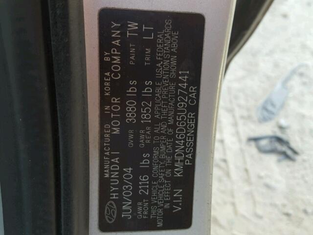 KMHDN46D65U927441 - 2005 HYUNDAI ELANTRA GL GRAY photo 10