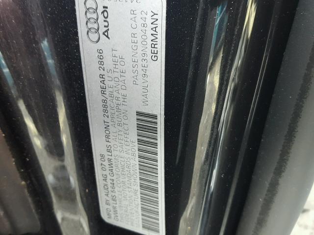 WAULV94E39N004842 - 2009 AUDI A8 4.2 QUA BLACK photo 10