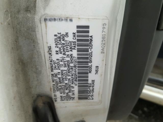 4T1BG22K4VU801217 - 1997 TOYOTA CAMRY CE WHITE photo 10