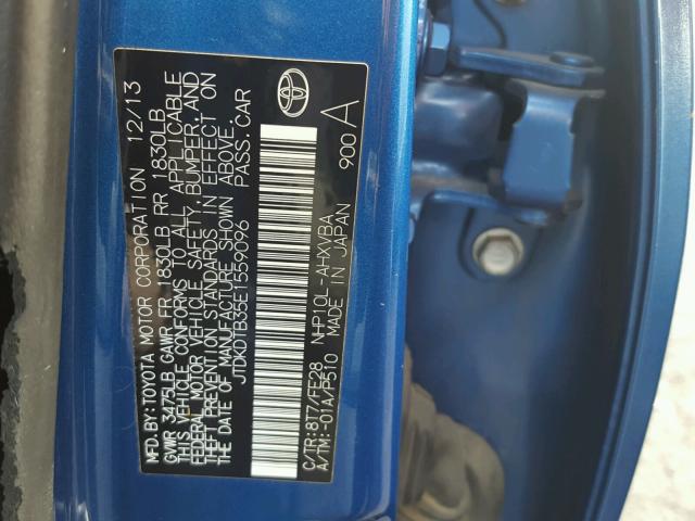 JTDKDTB35E1559096 - 2014 TOYOTA PRIUS C BLUE photo 10