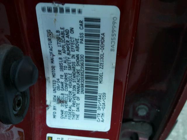 1NXBR32E85Z396330 - 2005 TOYOTA COROLLA CE RED photo 10