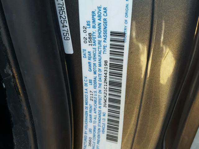 3VWCK21C12M443198 - 2002 VOLKSWAGEN NEW BEETLE 石墨色 照片 10