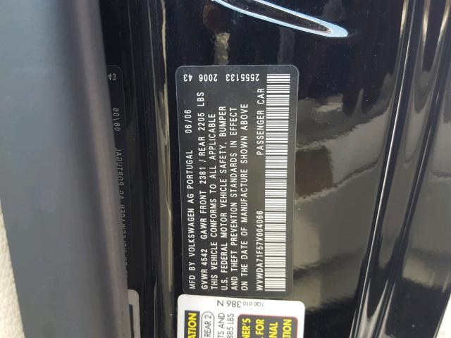 WVWDA71F57V004066 - 2007 VOLKSWAGEN EOS 2.0T S 黑色 照片 10