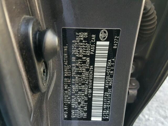 4T1BF1FK4FU934794 - 2015 TOYOTA CAMRY LE GRAY photo 10