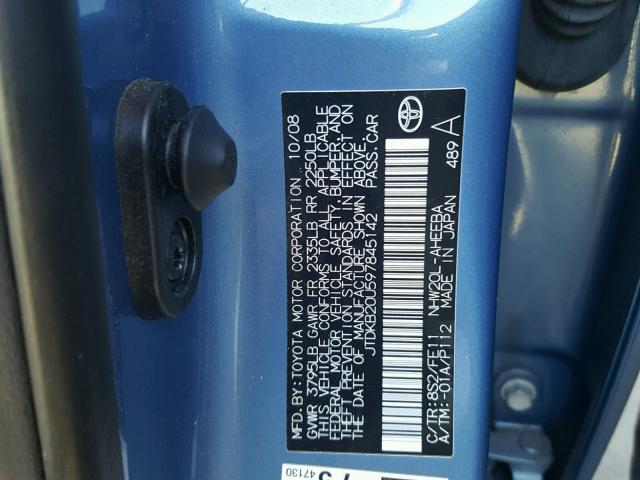 JTDKB20U597845142 - 2009 TOYOTA PRIUS BLUE photo 10