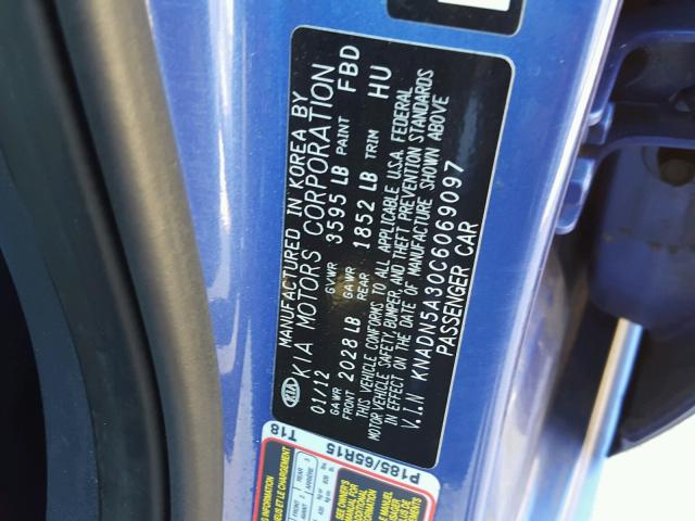 KNADN5A30C6069097 - 2012 KIA RIO EX BLUE photo 10