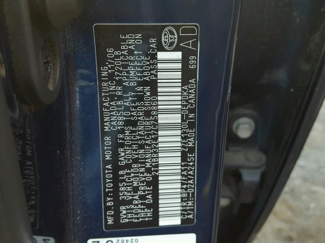 2T1BR32E17C758860 - 2007 TOYOTA COROLLA CE BLUE photo 10