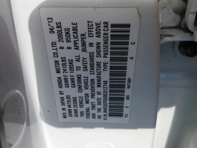 JH4CU2F6XDC012748 - 2013 ACURA TSX TECH WHITE photo 10