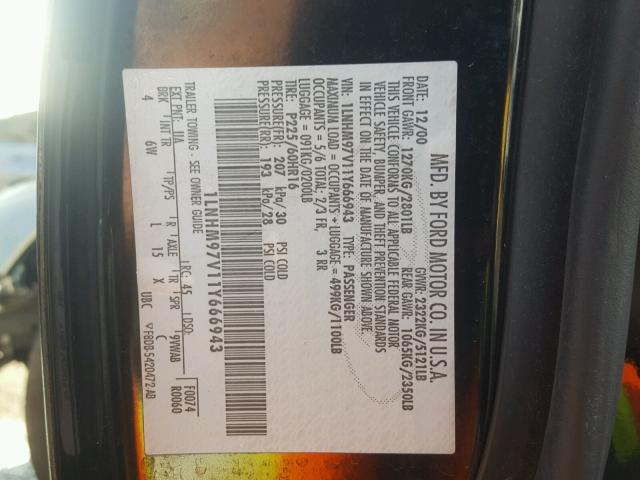 1LNHM97V11Y666943 - 2001 LINCOLN CONTINENTA BLACK photo 10