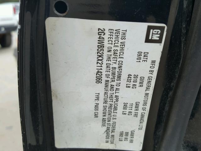 2G4WB52KX21142066 - 2002 BUICK REGAL LS BLACK photo 10