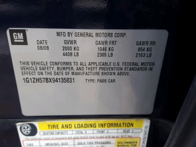 1G1ZH57BX94135831 - 2009 CHEVROLET MALIBU 1LT BLUE photo 10