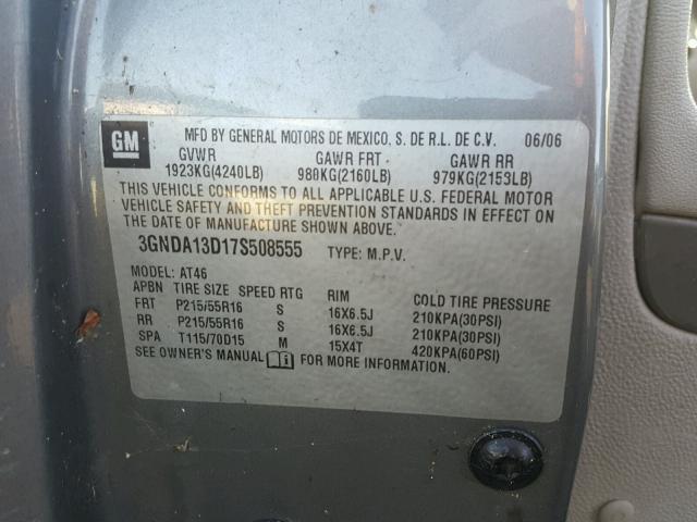 3GNDA13D17S508555 - 2007 CHEVROLET HHR LS Gris foto 10