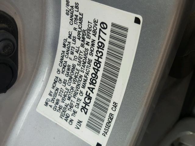 2HGFA16948H319770 - 2008 HONDA CIVIC EXL 银色 照片 10