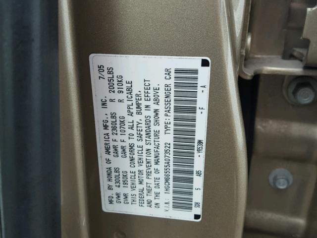 1HGCM66555A073522 - 2005 HONDA ACCORD EX GOLD photo 10