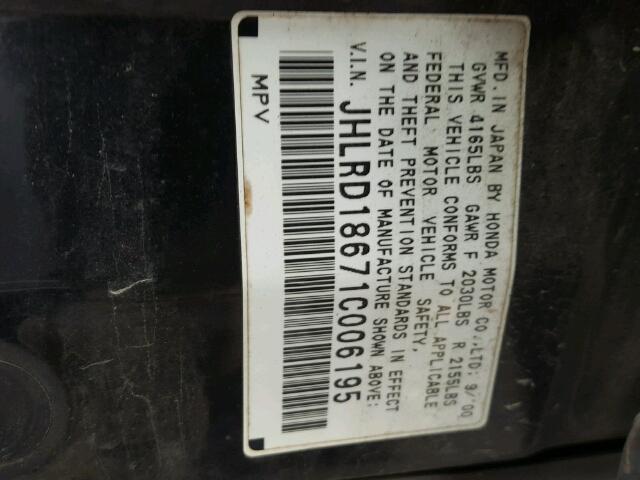 JHLRD18671C006195 - 2001 HONDA CR-V EX შავი ფოტო 10