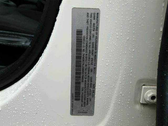 3VW2K7AJ3BM378605 - 2011 VOLKSWAGEN JETTA BASE WHITE photo 10