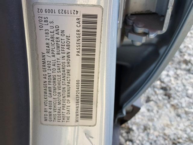 WVWRH63B43P254080 - 2003 VOLKSWAGEN PASSAT GLX BLUE photo 10