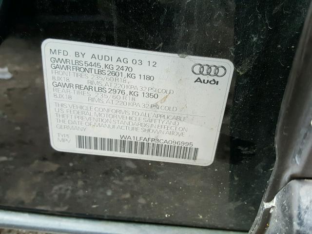 WA1LFAFP3CA096995 - 2012 AUDI Q5 PREMIUM BLACK photo 10