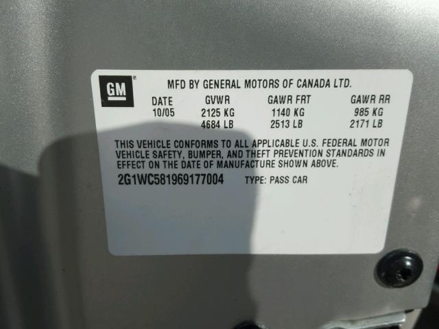 2G1WC581969177004 - 2006 CHEVROLET IMPALA LT SILVER photo 10