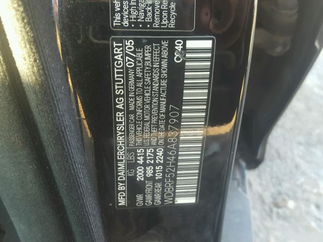 WDBRF52H46A837907 - 2006 MERCEDES-BENZ C GENERATI BLACK photo 10