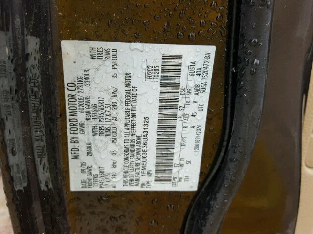 1FMEU63E36UA31325 - 2006 FORD EXPLORER X BROWN photo 10