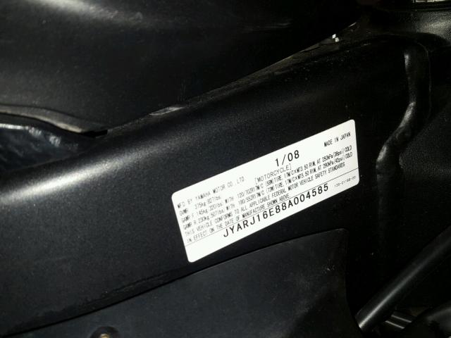 JYARJ16E88A004585 - 2008 YAMAHA YZFR6 BLACK photo 10