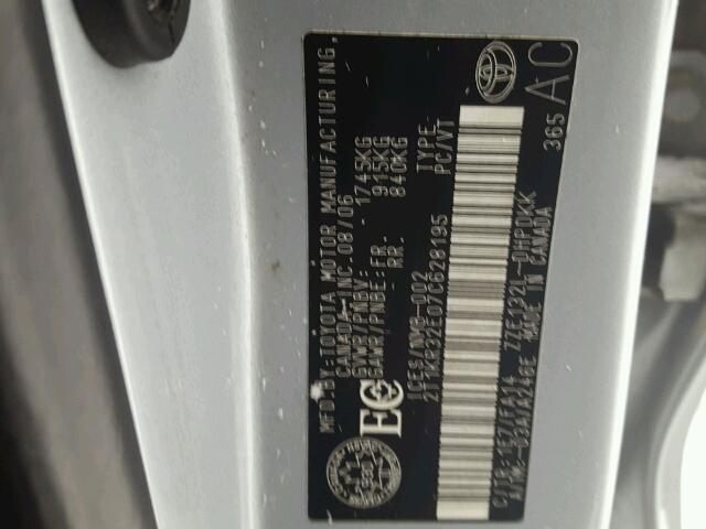 2T1KR32E07C628195 - 2007 TOYOTA COROLLA MA SILVER photo 10