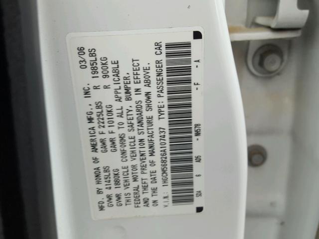 1HGCM56826A107437 - 2006 HONDA ACCORD EX WHITE photo 10