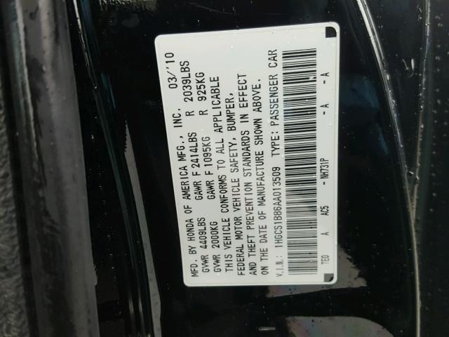 1HGCS1B86AA013509 - 2010 HONDA ACCORD EXL BLACK photo 10