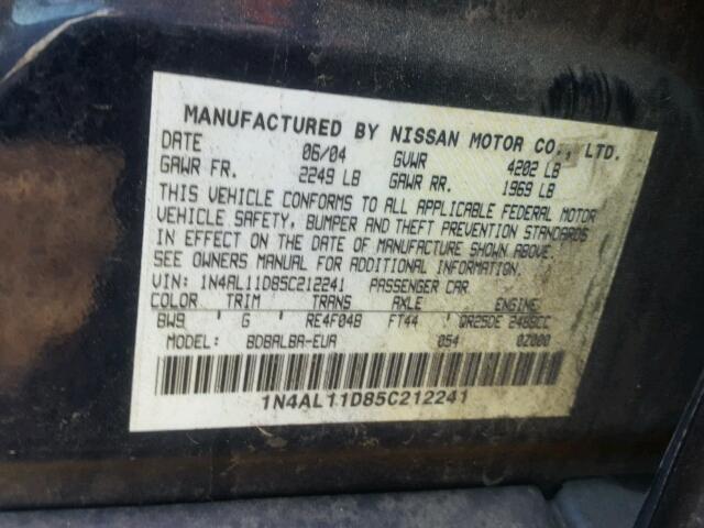 1N4AL11D85C212241 - 2005 NISSAN ALTIMA S BLUE photo 10