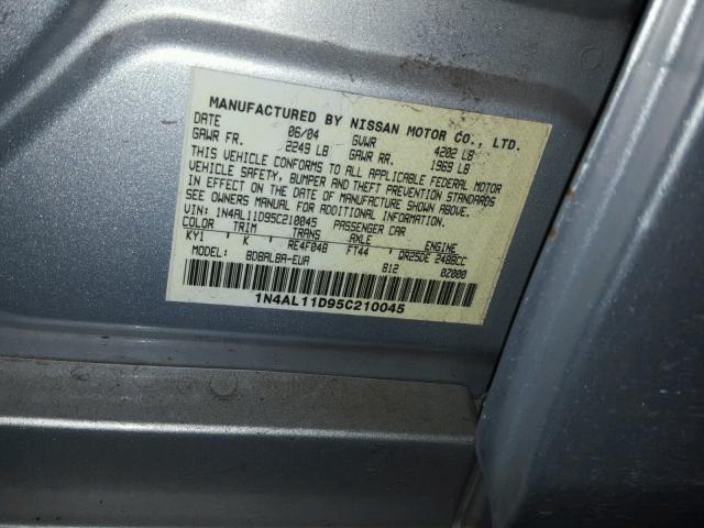 1N4AL11D95C210045 - 2005 NISSAN ALTIMA S SILVER photo 10