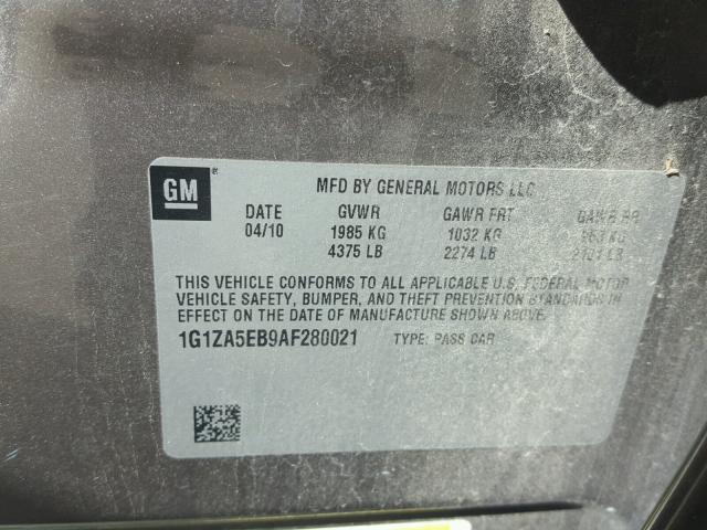 1G1ZA5EB9AF280021 - 2010 CHEVROLET MALIBU LS ნაცრისფერი ფოტო 10