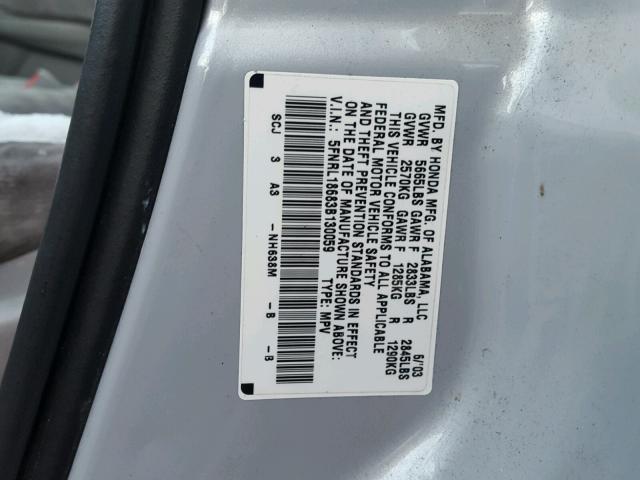 5FNRL18683B130059 - 2003 HONDA ODYSSEY EX SILVER photo 10