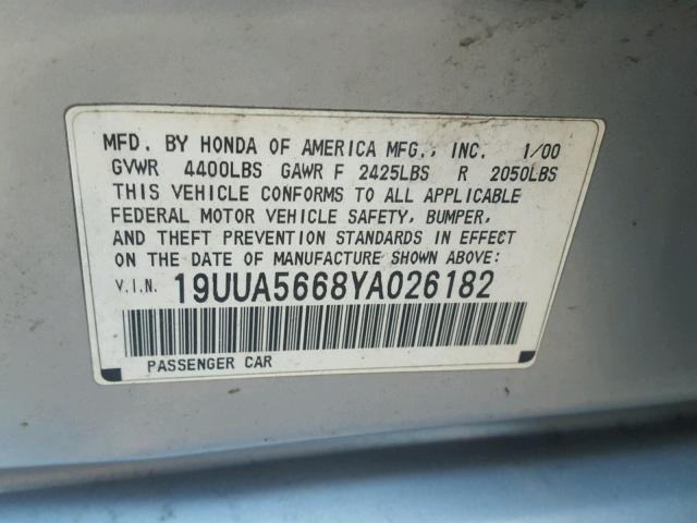 19UUA5668YA026182 - 2000 ACURA 3.2TL SILVER photo 10