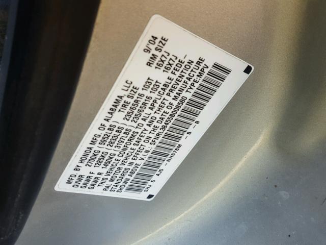 5FNRL38455B008580 - 2005 HONDA ODYSSEY EX GRAY photo 10