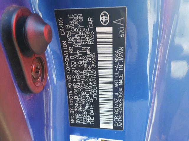 JTKDE167160139245 - 2006 TOYOTA SCION TC BLUE photo 10