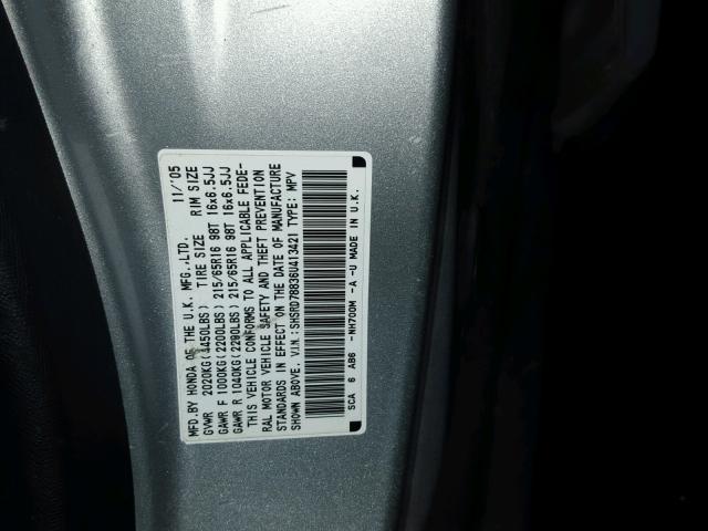 SHSRD78836U413421 - 2006 HONDA CR-V EX SILVER photo 10