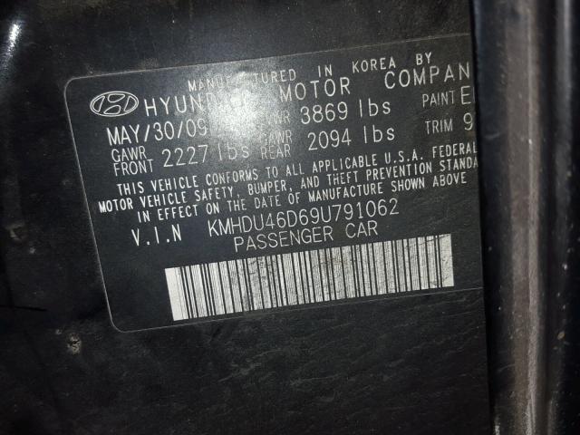 KMHDU46D69U791062 - 2009 HYUNDAI ELANTRA GL BLACK photo 10