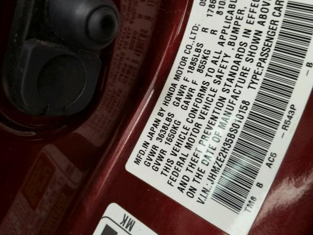 JHMZE2H35BS010158 - 2011 HONDA INSIGHT MAROON photo 10