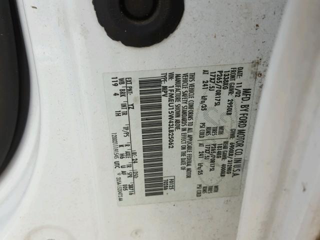 1FMEU15W43LB25062 - 2003 FORD EXPEDITION WHITE photo 10