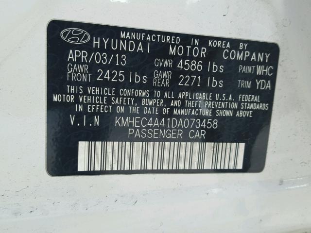 KMHEC4A41DA073458 - 2013 HYUNDAI SONATA HYB WHITE photo 10