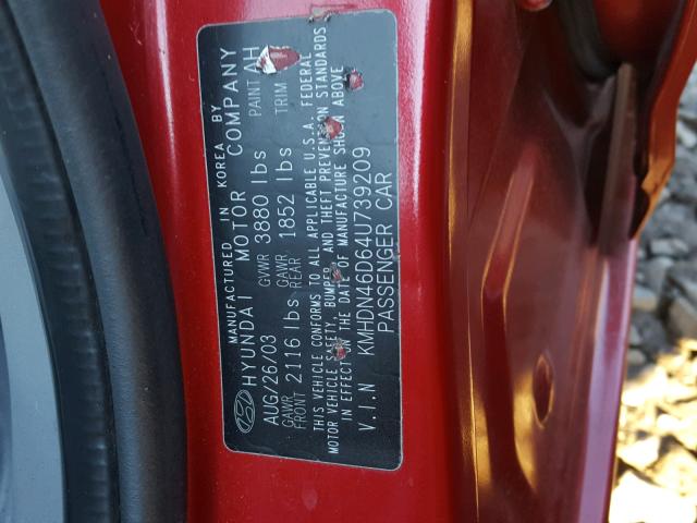 KMHDN46D64U739209 - 2004 HYUNDAI ELANTRA GT RED photo 10