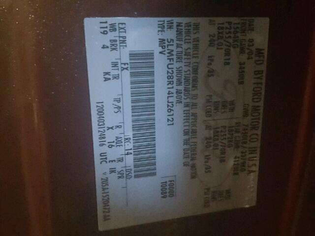 5LMFU28R14LJ26121 - 2004 LINCOLN NAVIGATOR 红色 照片 10