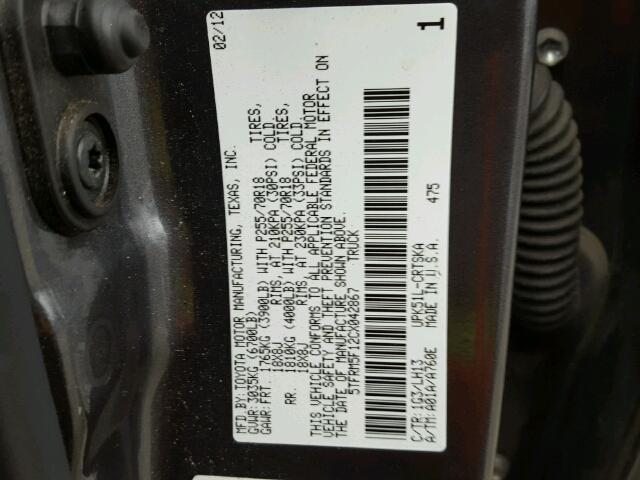 5TFRM5F12CX042867 - 2012 TOYOTA TUNDRA DOU GRAY photo 10