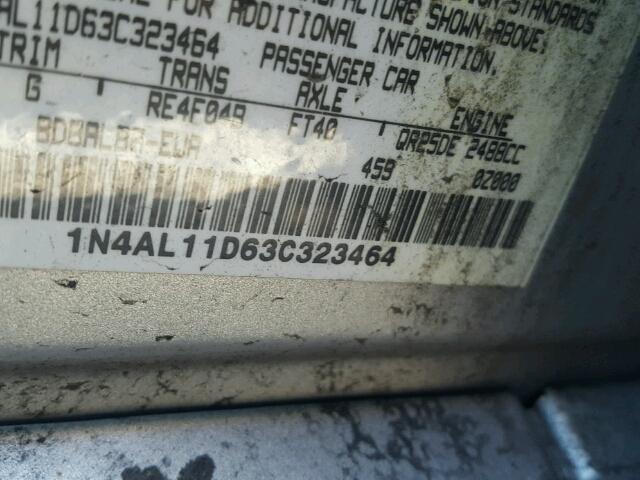 1N4AL11D63C323464 - 2003 NISSAN ALTIMA BAS SILVER photo 10