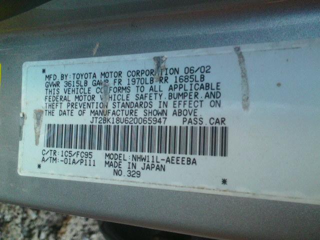 JT2BK18U620065947 - 2002 TOYOTA PRIUS SILVER photo 10