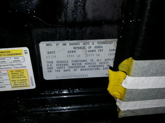 KL1TD66E79B629433 - 2009 CHEVROLET AVEO LS BLACK photo 10